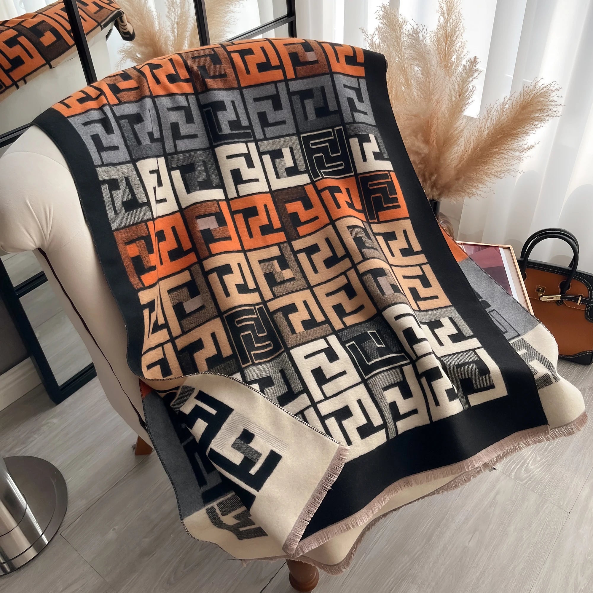 Luxury Two-Sided Print Pashmina Scarf 185 x 65 cm (73 x 26 in) – Soft Warm Windproof Shawl Blanket for Women