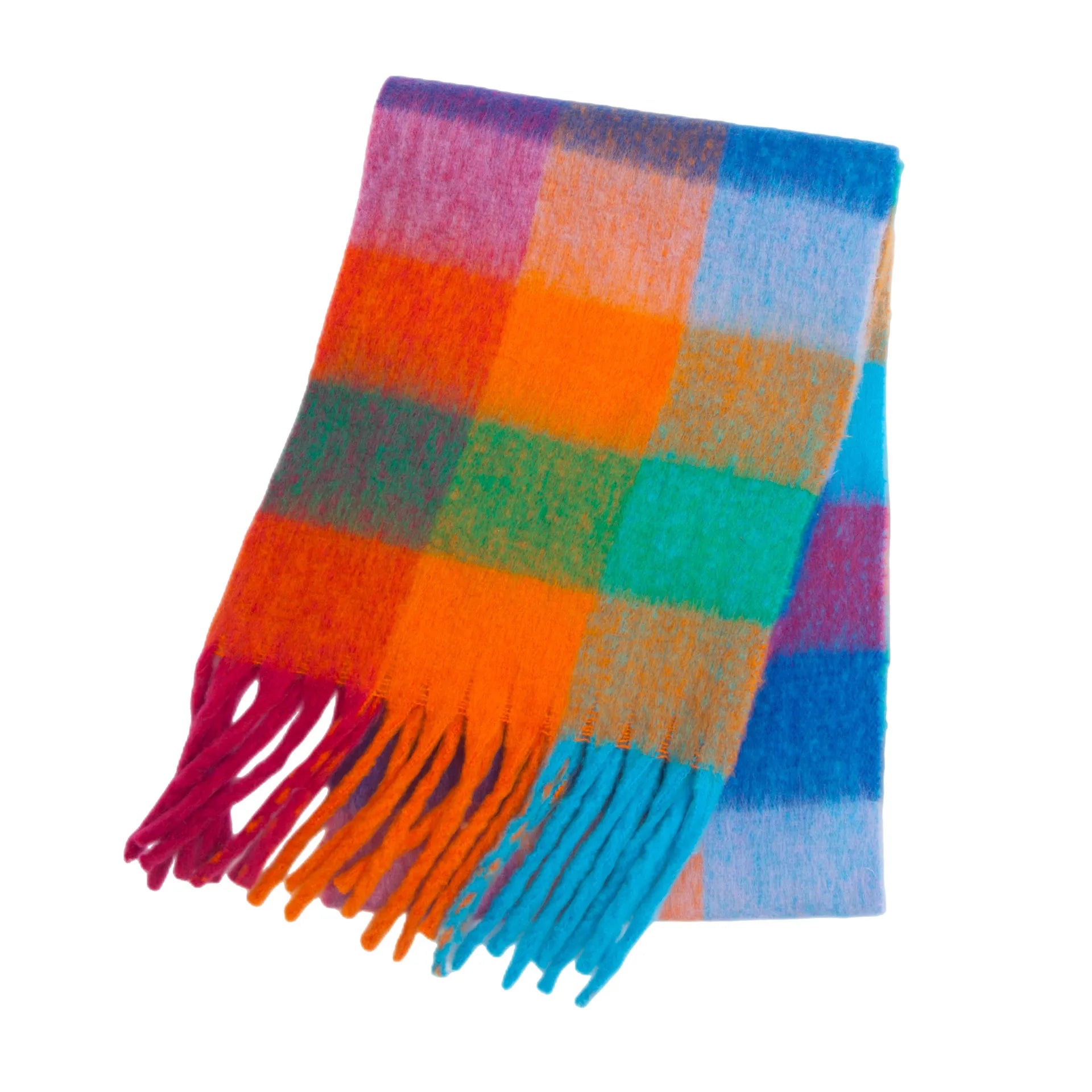 Women's Winter Thick Plaid Pashmina Scarf - Soft Polyester Shawl Wrap, 175+ cm (69+ in) Fuzzy Tassel