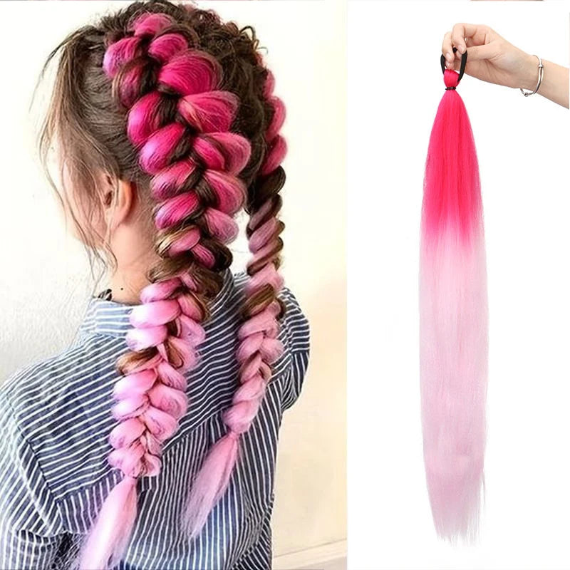 Women's Long Straight Ponytail Wig Extension - High-Temp Fiber, Festive & Braidable (1 Piece)