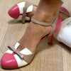 Women's Color Block High Heel Sandals – Buckle Strap Hollow Design with Butterfly Knot Accent