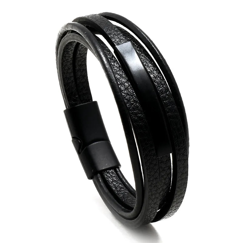 Men's Multilayer Braided Leather Bracelet with Magnetic Alloy Clasp - Retro Punk