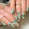 24-Pack Christmas Green Snowflake Press-On Nails with Rhinestones – Holiday False Nail Set for Women