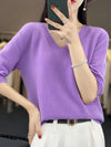 Women’s V-Neck Merino Wool Half-Sleeve Pullover – Lightweight Spring/Summer Knit Top
