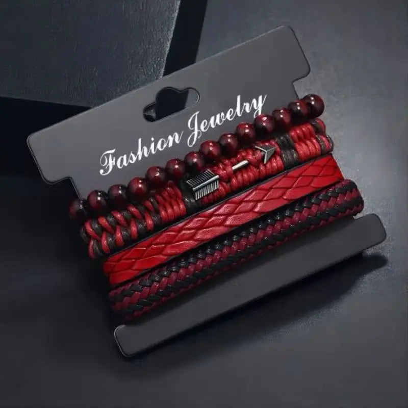 Vintage Hand-Woven Leather Bracelet for Men – Wooden Beads & Cupid Arrow Accent