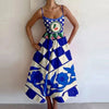 Women's Printed A-Line Maxi Dress - Spaghetti Strap Cold Shoulder High-Waist Slim Beach & Party Casual Vestidos