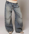 Retro Hip-Hop Stitch Wide-Leg High-Waist Jeans for Women - Loose Casual Korean Streetwear Overalls