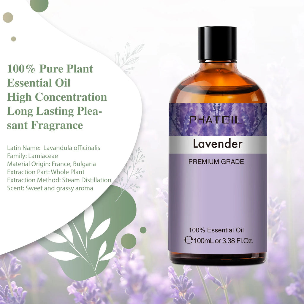 PHATOIL 100ml Pure Essential Oil – Lavender, Rose, Vanilla, Peppermint, Clove, Tea Tree, Ylang Ylang, Lemon Aromatherapy Diffuser Oil