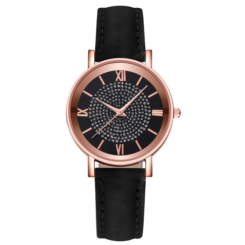 Women's 35mm Arabic Dial Leather Strap Watch - Casual Analog Quartz