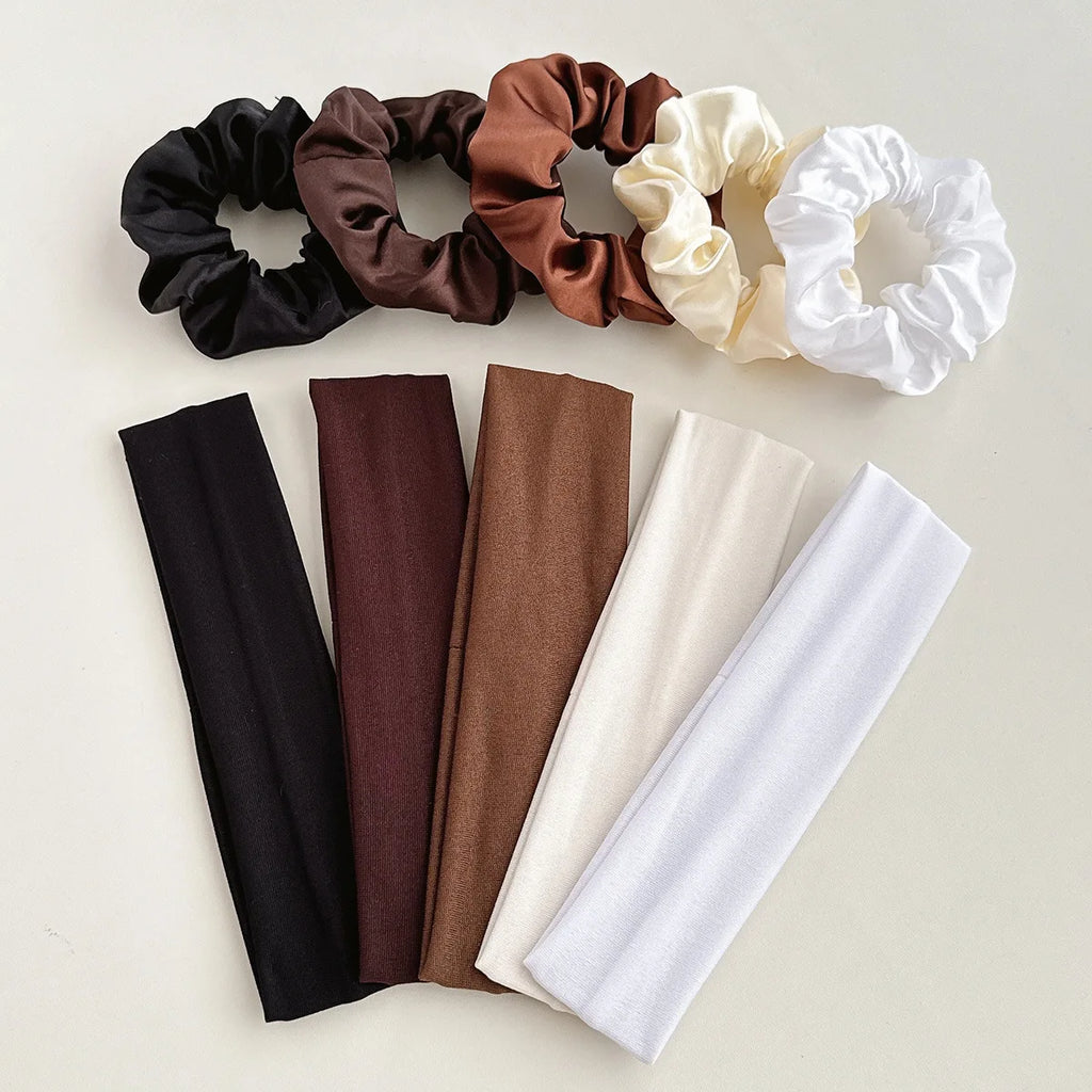 10-Pack High-Stretch Sports Headbands for Women & Girls – Elastic Sweat-Absorbent Running & Yoga Hairbands, Minimalist Solid Polyester Headwraps