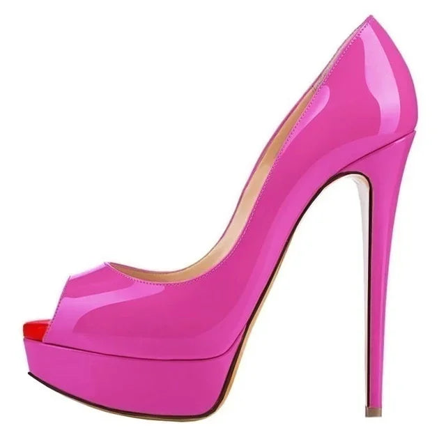 Women Platform Peep Toe Pumps 14cm (5.5 in) Thin Stiletto Patent Leather Party & Wedding Heels