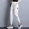 High-Waist Elastic Harem Jeans Loose-Fit Ankle-Length Distressed Denim Pants for Women