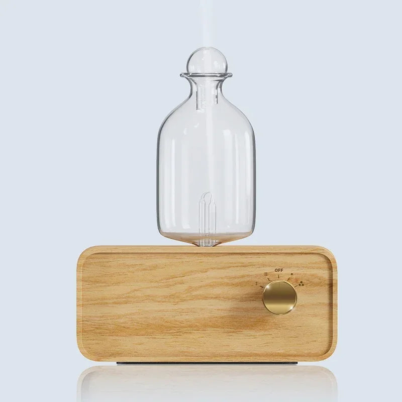 Glass Essential Oil Diffuser with Wood Grain Base — 2600mAh Nebulizer Aromatherapy for Home & Office