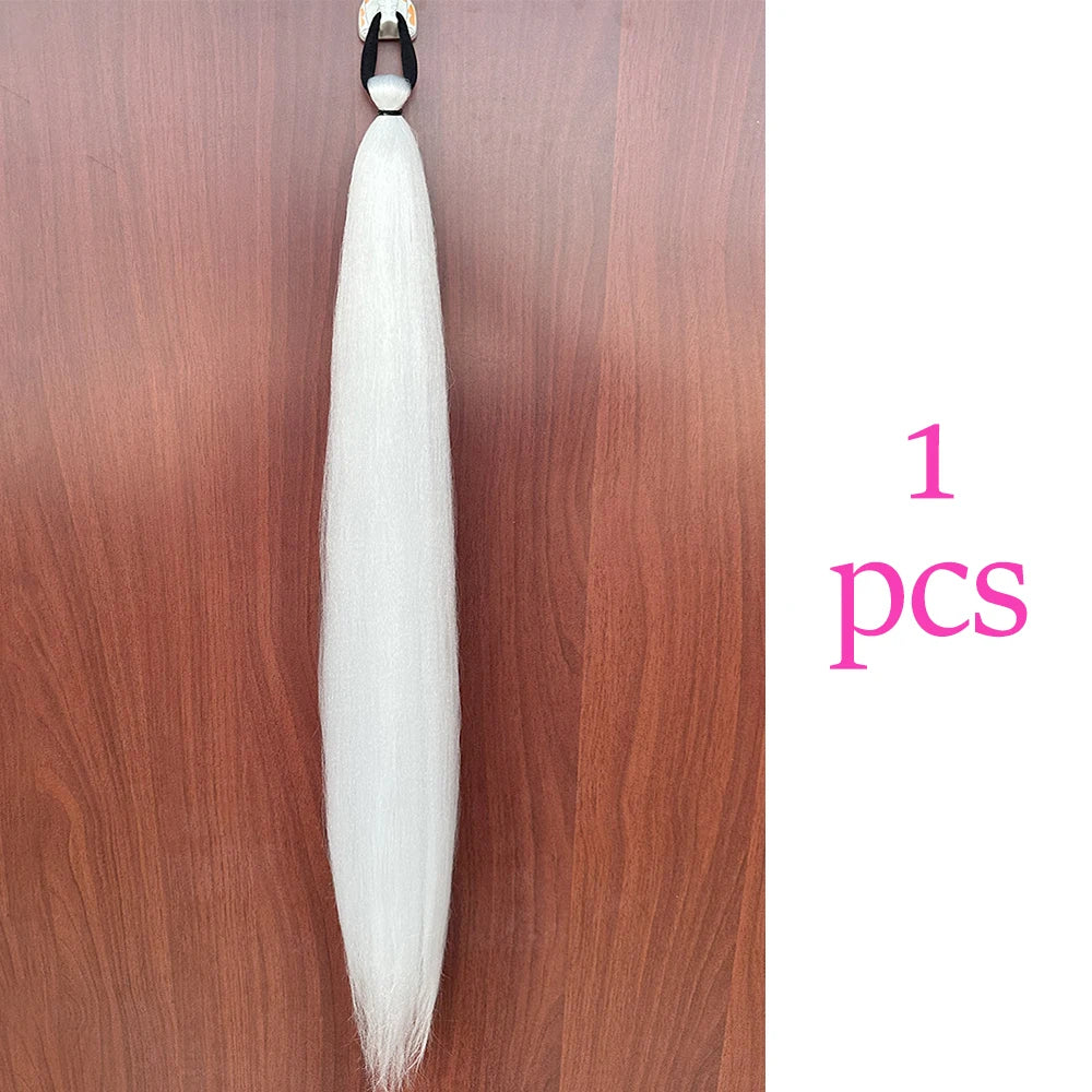 Colorful Synthetic Ponytail Extensions 2-Pack – Long Straight Braided Hairpiece with Elastic Band | High-Temp Fiber