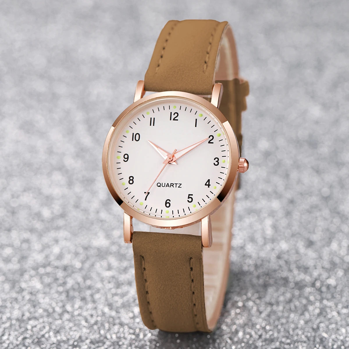 Women's Casual Leather Strap Quartz Watch with Arabic Numeral Dial - Fashion Gift