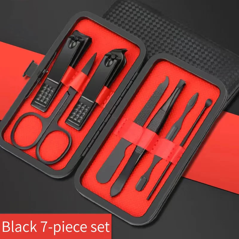 Black & Red Nail Clipper Set – Stainless Steel Manicure & Pedicure Tool Kit, Multi-Pack (4/7/10/12/16/18/24 Sets)