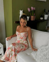 Suninheart Spaghetti Strap Floral Midi Satin Dress – V-Neck Bodycon Wedding Guest Party Dress
