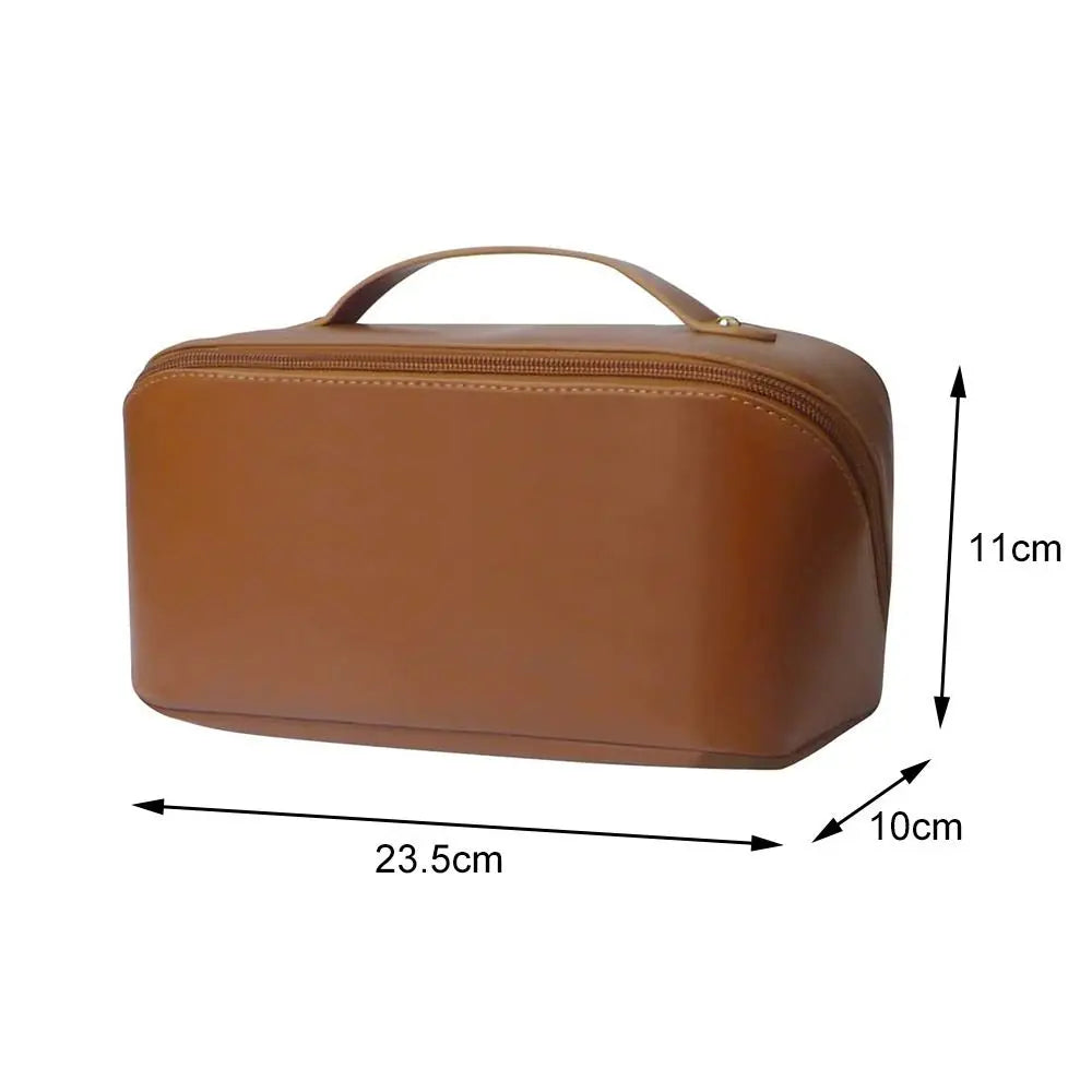 Large Capacity PU Leather Travel Makeup Bag – Water-Resistant Cosmetic & Toiletry Organizer