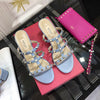 Women's Gladiator Heeled Sandals Patent Leather with Silver Rivets — 6cm Square Heel, Summer Dress Shoes