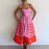 Women's Printed A-Line Maxi Dress - Spaghetti Strap Cold Shoulder High-Waist Slim Beach & Party Casual Vestidos