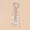 Bowknot Love Heart Keychain with Crystal Pearl Cute Handbag Key Ring Gift for Women and Girls