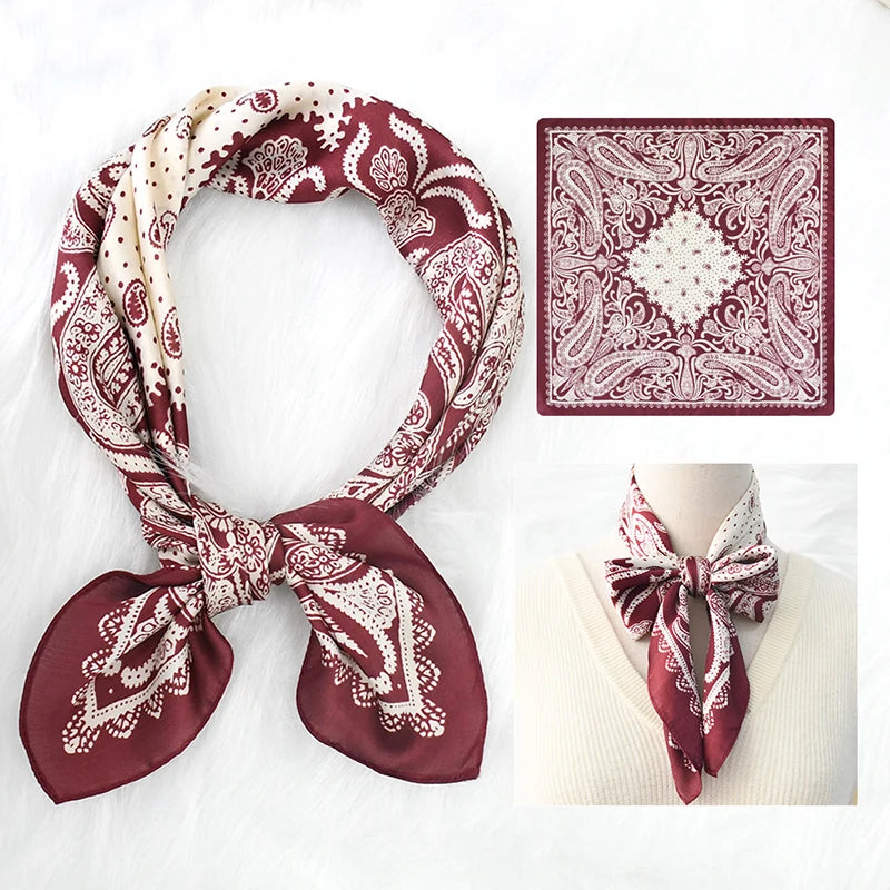 70cm (27.6in) Square Satin-Look Scarf, Paisley Cashew Flower Print, Neck Scarf, Headscarf, Bandana, Shawl, Hijab