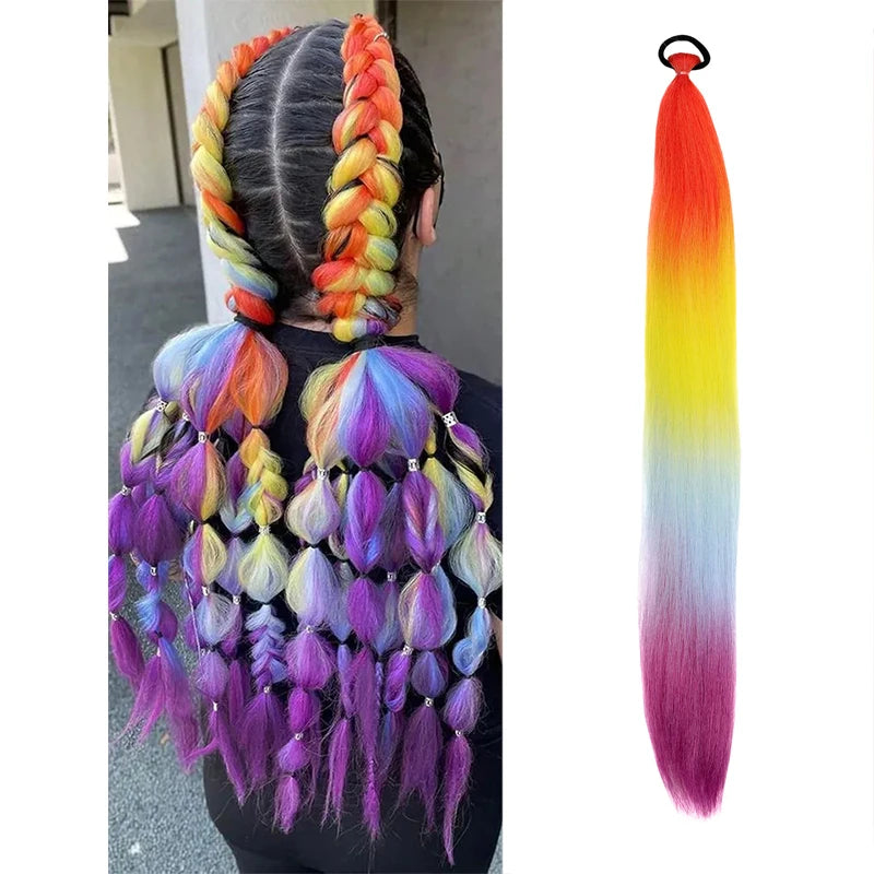 Women's Long Straight Ponytail Wig Extension - High-Temp Fiber, Festive & Braidable (1 Piece)