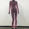Shiny Rhinestone Fishnet Mesh Dress Long Sleeve O-Neck Hollow-Out Side Slit Sexy Beach Cover-Up for Women One Size