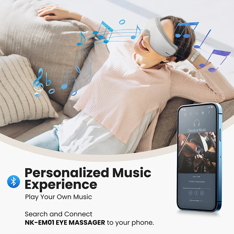 Heated Bluetooth Eye Massager – Foldable Wireless Eye Mask for Migraine Relief, Dry Eyes & Sleep Aid