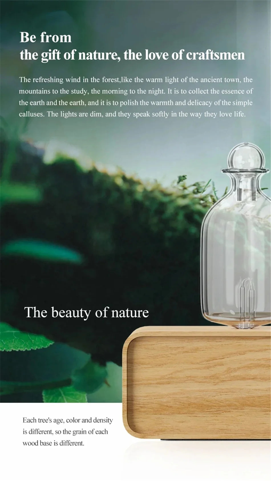 Glass Essential Oil Diffuser with Wood Grain Base — 2600mAh Nebulizer Aromatherapy for Home & Office