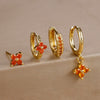 4-Piece Cubic Zirconia Flower Hoop Earrings Set - 18K Gold Plated Stainless Steel, 8 mm (0.31 in) Hoops for Women