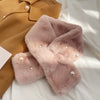 Women's Thick Faux Rabbit Fur Cross Collar Scarf - Winter Neck Warmer Soft Furry Solid Color Shawl