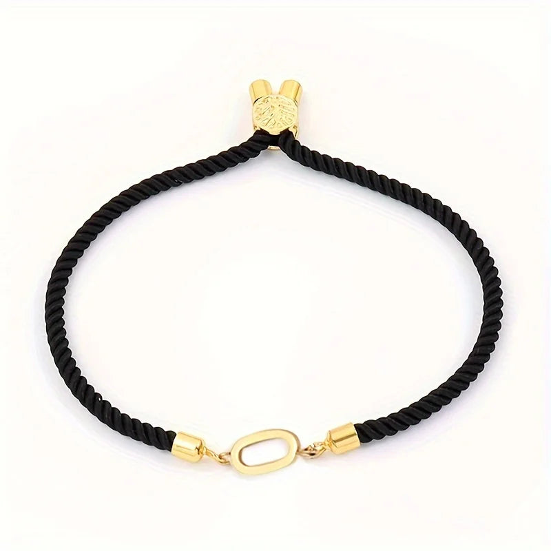 Black Letter Bead Rope Bracelet for Women – Simple Classic Hand-Knot Rope Jewelry with Stainless Steel Accent