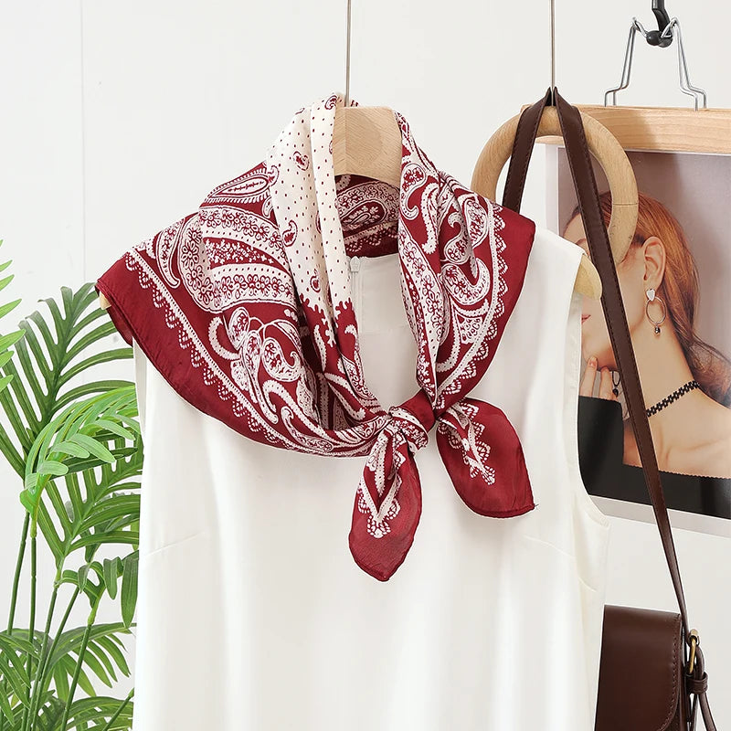 70cm (27.6in) Square Satin-Look Scarf, Paisley Cashew Flower Print, Neck Scarf, Headscarf, Bandana, Shawl, Hijab