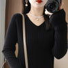 Women's Cashmere-Blend V-Neck Knit Sweater Pullover - Loose Fit Autumn Winter Office Top