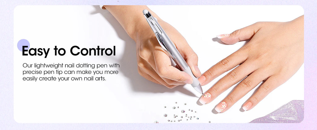 5-in-1 Double-Ended Nail Dotting Pen – 4 Stainless Steel Tips (0.8/1.0/1.6/2.0 mm) + Silicone Head for Chrome, Gradient & Rhinestones