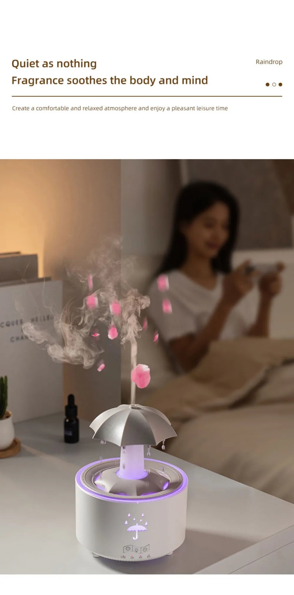 Remote-Controlled Aroma Diffuser Humidifier with RGB Night Light – UFO, Raindrop & Christmas Tree Designs for Home & Office