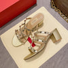 Women's Gladiator Heeled Sandals Patent Leather with Silver Rivets — 6cm Square Heel, Summer Dress Shoes