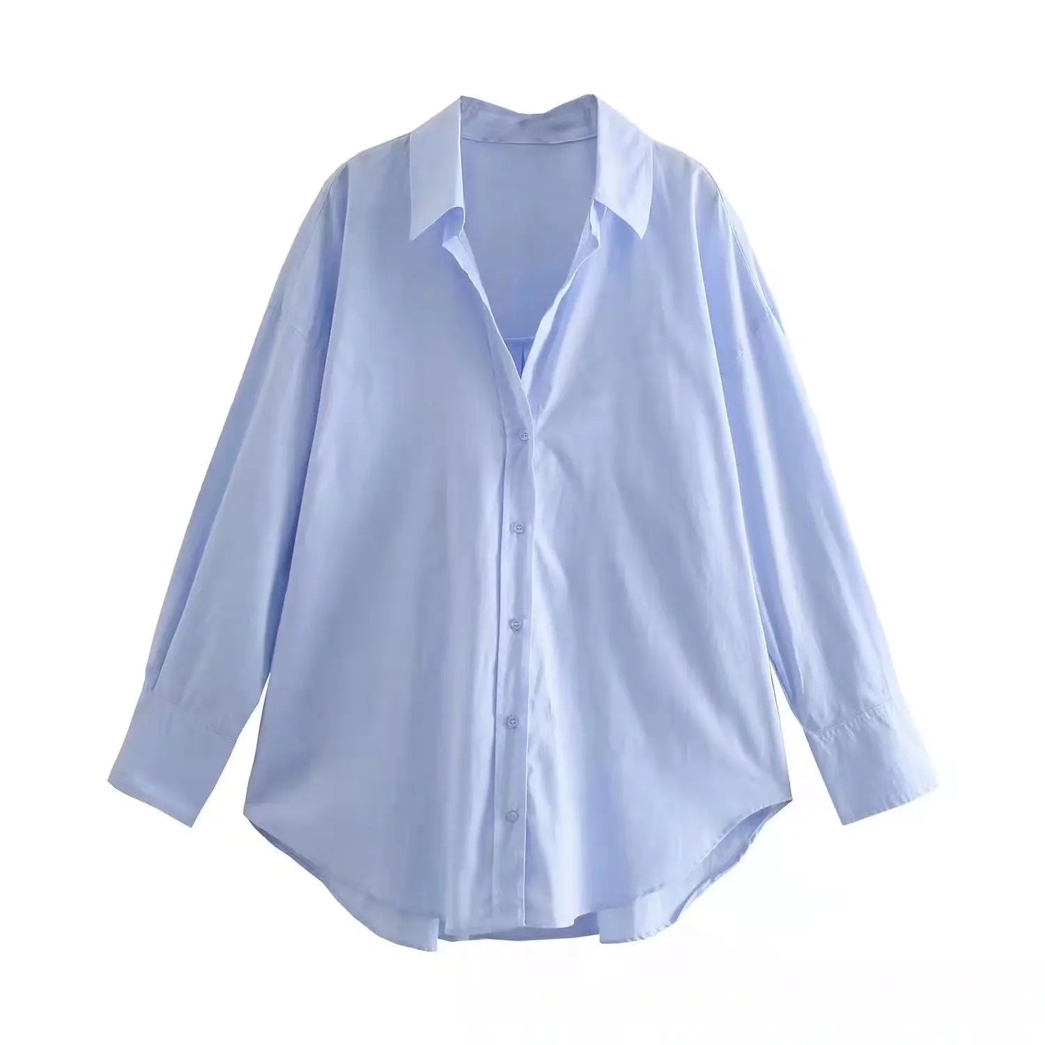 MUJER Women's Multicolor Button-Up Poplin Shirt – Oversized Long-Sleeve Summer Casual Blouse