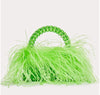 Pearl Bead Feather Fur Acrylic Crystal Box Clutch — Handmade Evening Party Handbag
