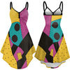Sally Patchwork Dress - Spaghetti Strap V-Neck Backless Knee-Length Cosplay Costume for Women, Halloween Party