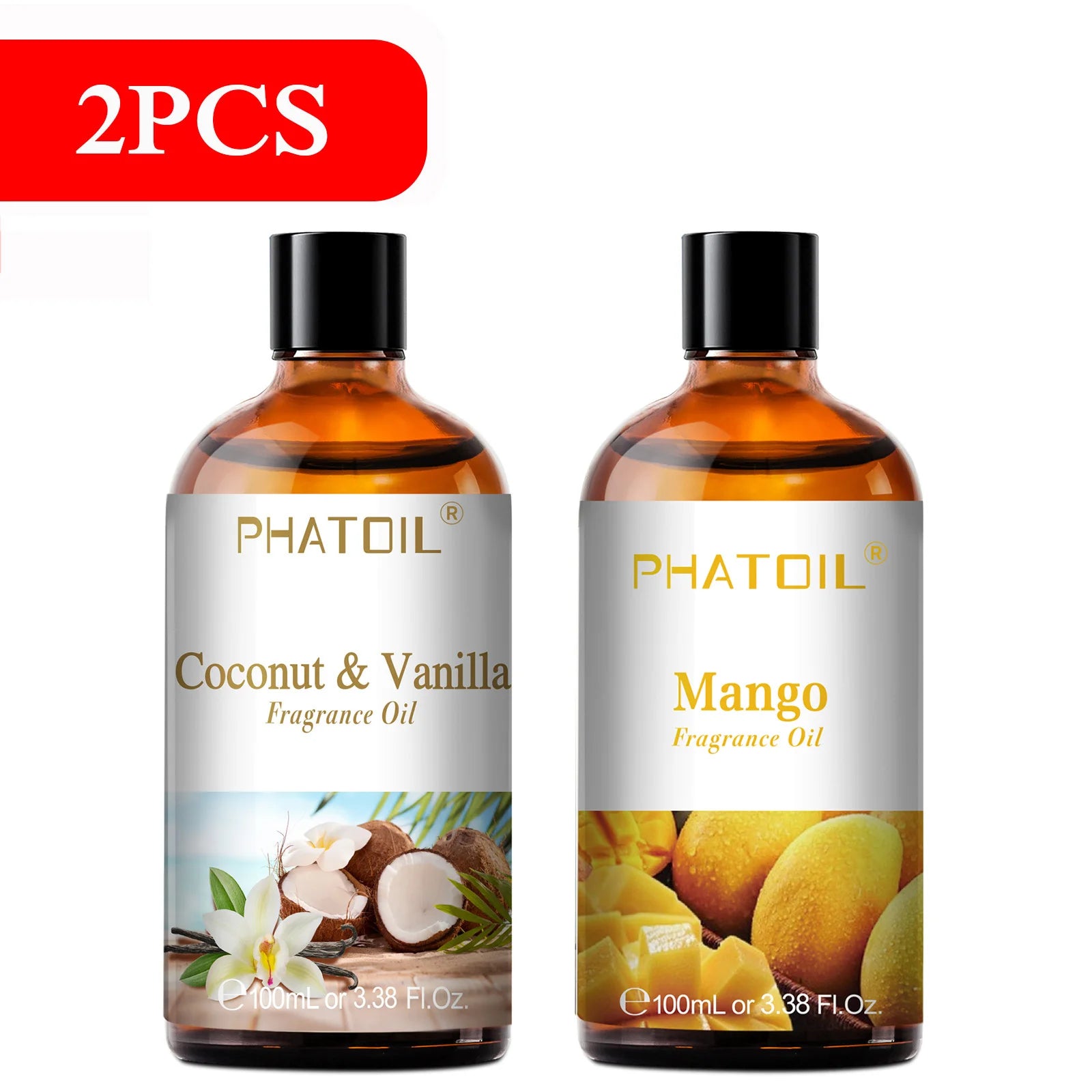 PHATOIL 100ml Aromatherapy Fragrance Oil — Coconut & Vanilla, Strawberry, Cherry, Lemon — 1/2/3-Pack for Diffuser, Candle Making & DIY