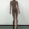 Shiny Rhinestone Fishnet Mesh Dress Long Sleeve O-Neck Hollow-Out Side Slit Sexy Beach Cover-Up for Women One Size