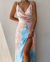 Women's Gradient Print Convertible Off-Shoulder V-Neck Bandage Ankle-Length Summer Dress
