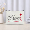 Thank You Makeup Bag Cosmetic Pouch - Merci Teacher Gift Travel Zipper Canvas Pouch (22 x 14 cm / 8.7 x 5.5 in)