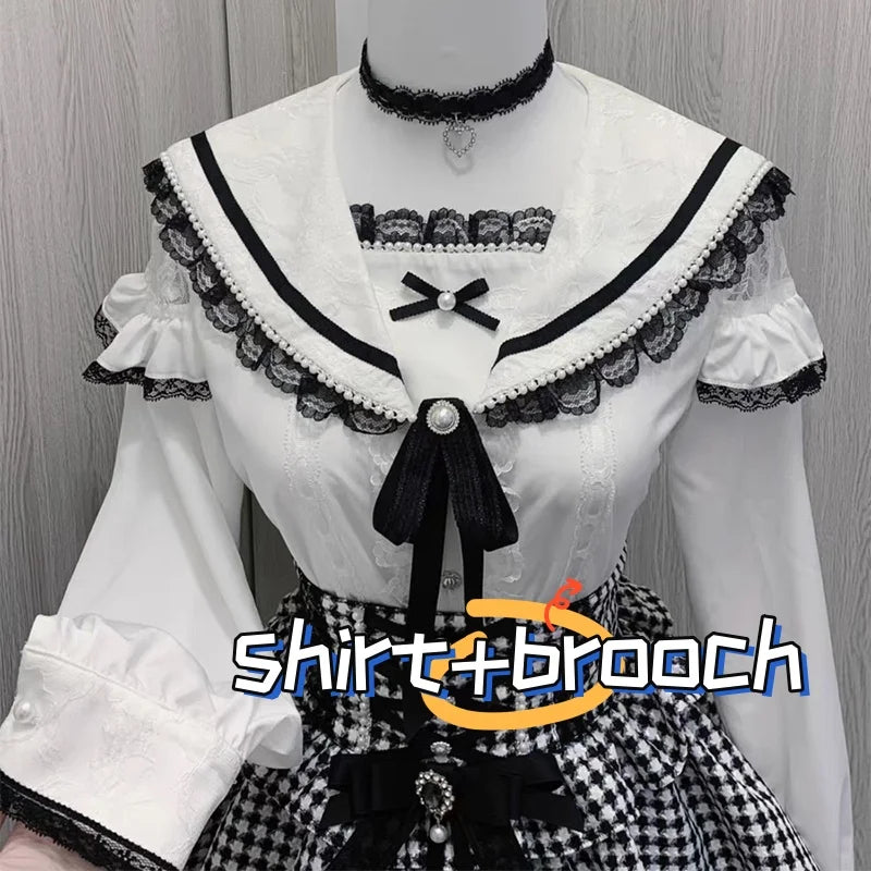 Kawaii Jirai Kei Lolita Y2K Peter Pan Collar Blouse Long Sleeve Cute Japanese-Style Aesthetic Top