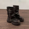 Women's Winter Mid-Calf Biker Boots with Belt Buckle — Platform Short Booties, Casual Knight Style