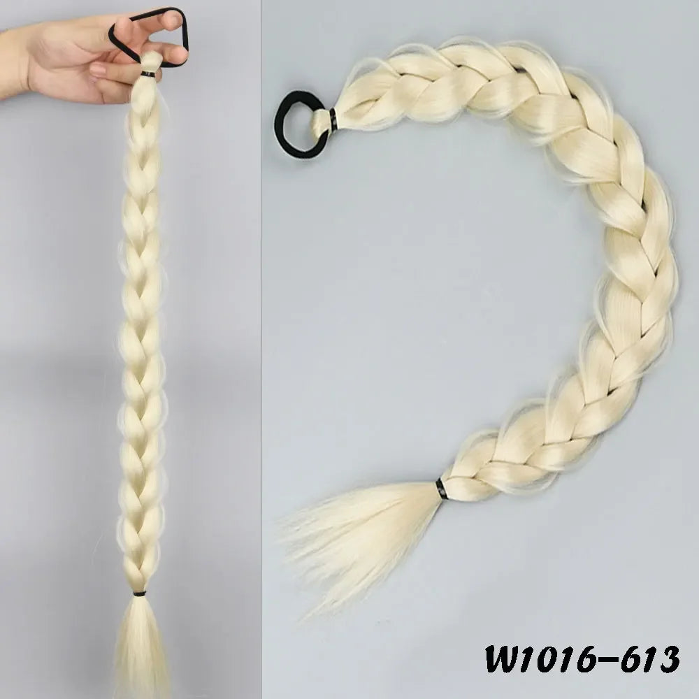 24-Inch (61 cm) Synthetic Braided Ponytail Extension for Women, High-Temperature Fiber Black/Brown with Hair Rope