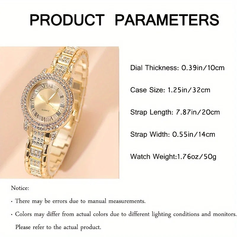 Women's Gold-Tone Rhinestone Quartz Dress Watch Alloy Bracelet Wristwatch