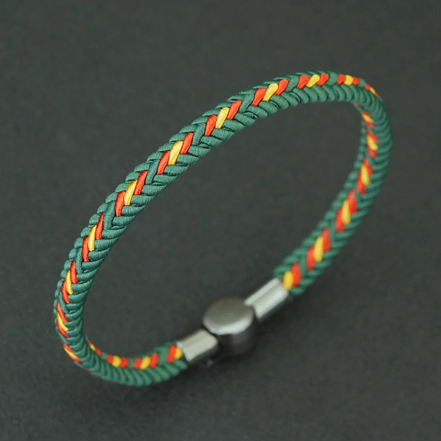 Handmade Ethnic Braided String Bracelet – Unisex Lucky Thread Couple Bangle with Magnetic Clasp, 18.5/20.5/22.5 cm (7.3/8.1/8.9 in)
