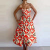 Women's Printed A-Line Maxi Dress - Spaghetti Strap Cold Shoulder High-Waist Slim Beach & Party Casual Vestidos